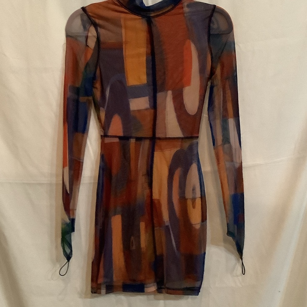Fashion Nova Multicolor Abstract Long Sleeve Dress